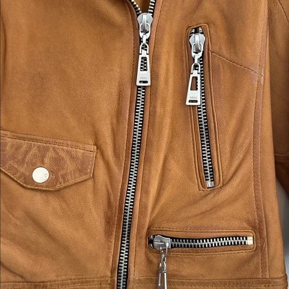 Doma Women's Camel Brown Leather Jacket with Silver Accents, Size Medium - Picture 3 of 4